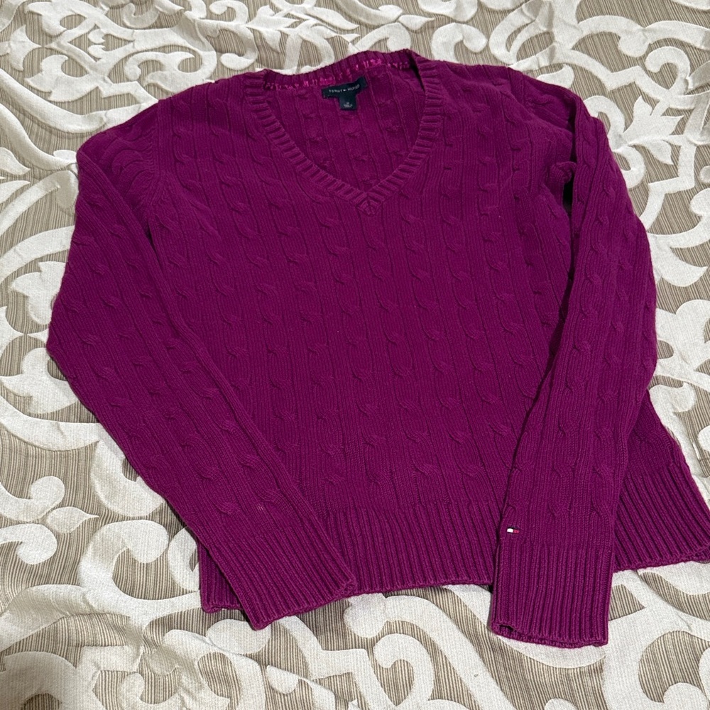Tommy Hilfiger Women's Magenta V-Neck Sweater